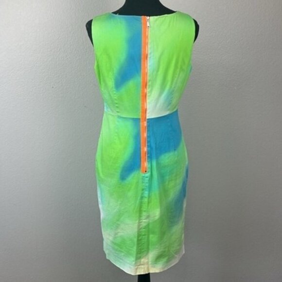 Elie Tahari Camellia Dress Sleeveless Watercolor Orange Back Zipper Sheath 8 - Picture 4 of 13